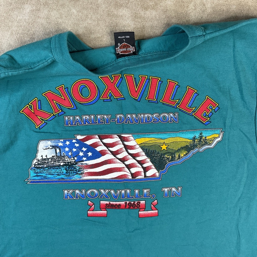 Vintage Harley Davidson Tank Top 1995 Knoxville USA Flag T-Shirt 90s Men Sz L